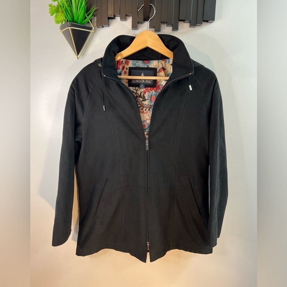 LONDON Fog Womens Hooded Lined Full Zip Jacket Black Sz XS Petite
